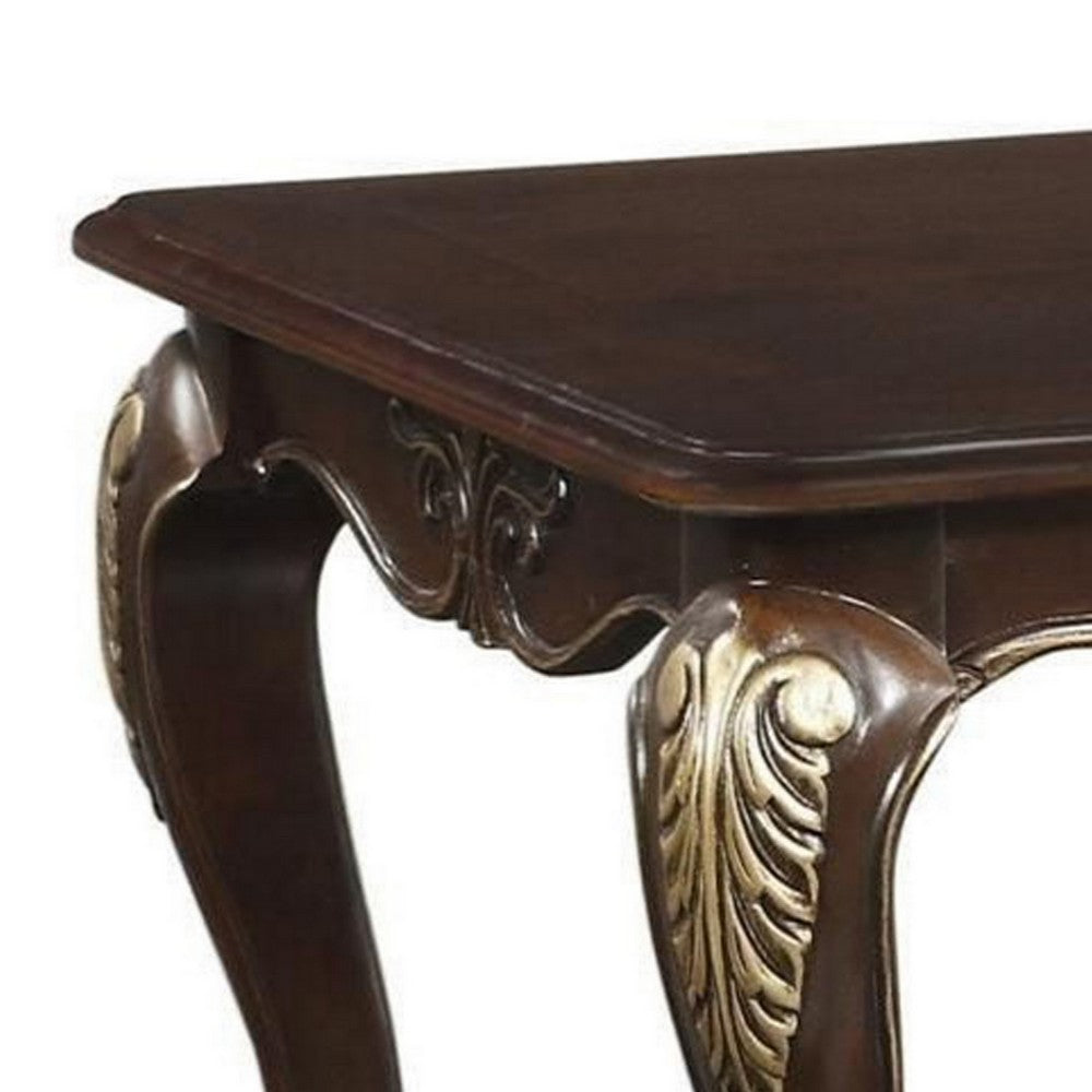 Benjara Croy 48 Inch Coffee Table, Rectangular Top, Cabriole Legs, Cherry Brown