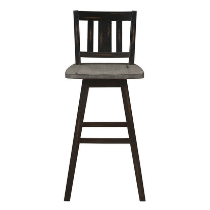 Benjara Ati 29 Inch Bar Height Stool Swivel Chairs Set of 2, Vertical Slat Back, Gray, Black