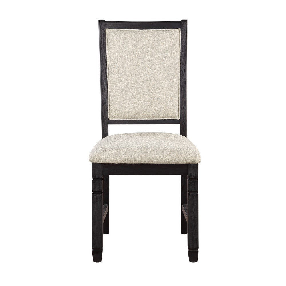 Benjara Anji 24 Inch Side Dining Chairs Set of 2, Cushioned Seat, Curved Back, Black, Beige