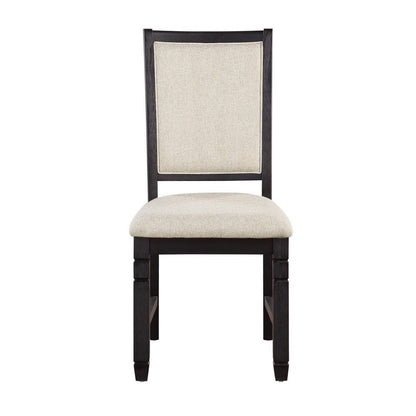 Benjara Anji 24 Inch Side Dining Chairs Set of 2, Cushioned Seat, Curved Back, Black, Beige