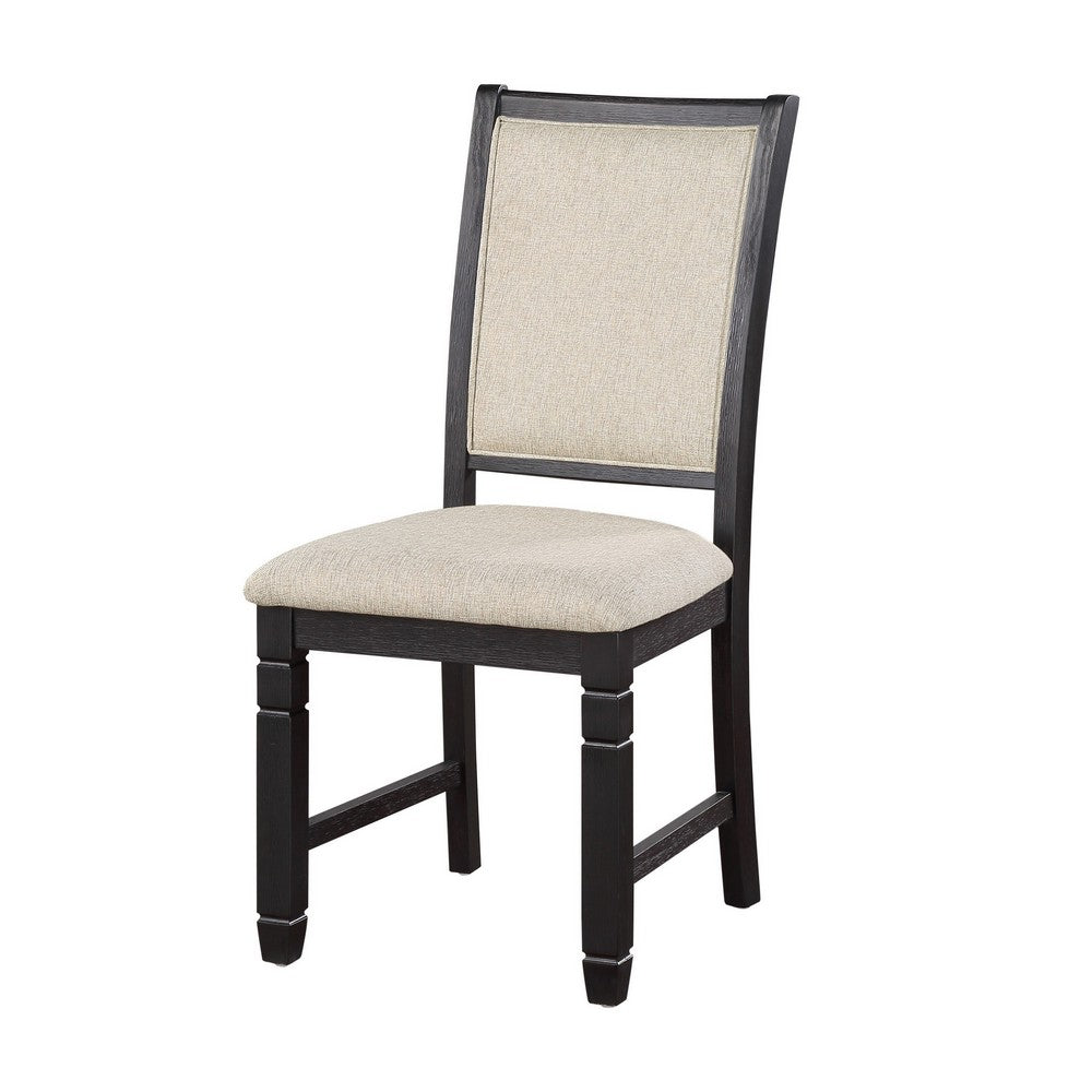 Benjara Anji 24 Inch Side Dining Chairs Set of 2, Cushioned Seat, Curved Back, Black, Beige