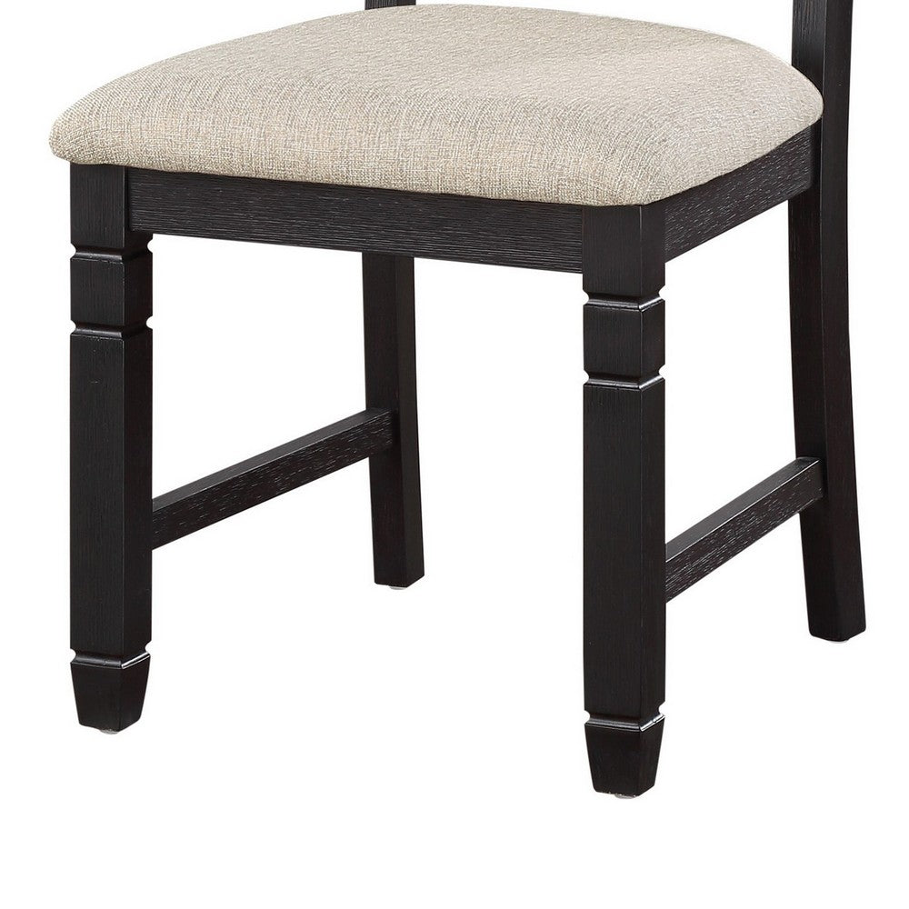 Benjara Anji 24 Inch Side Dining Chairs Set of 2, Cushioned Seat, Curved Back, Black, Beige