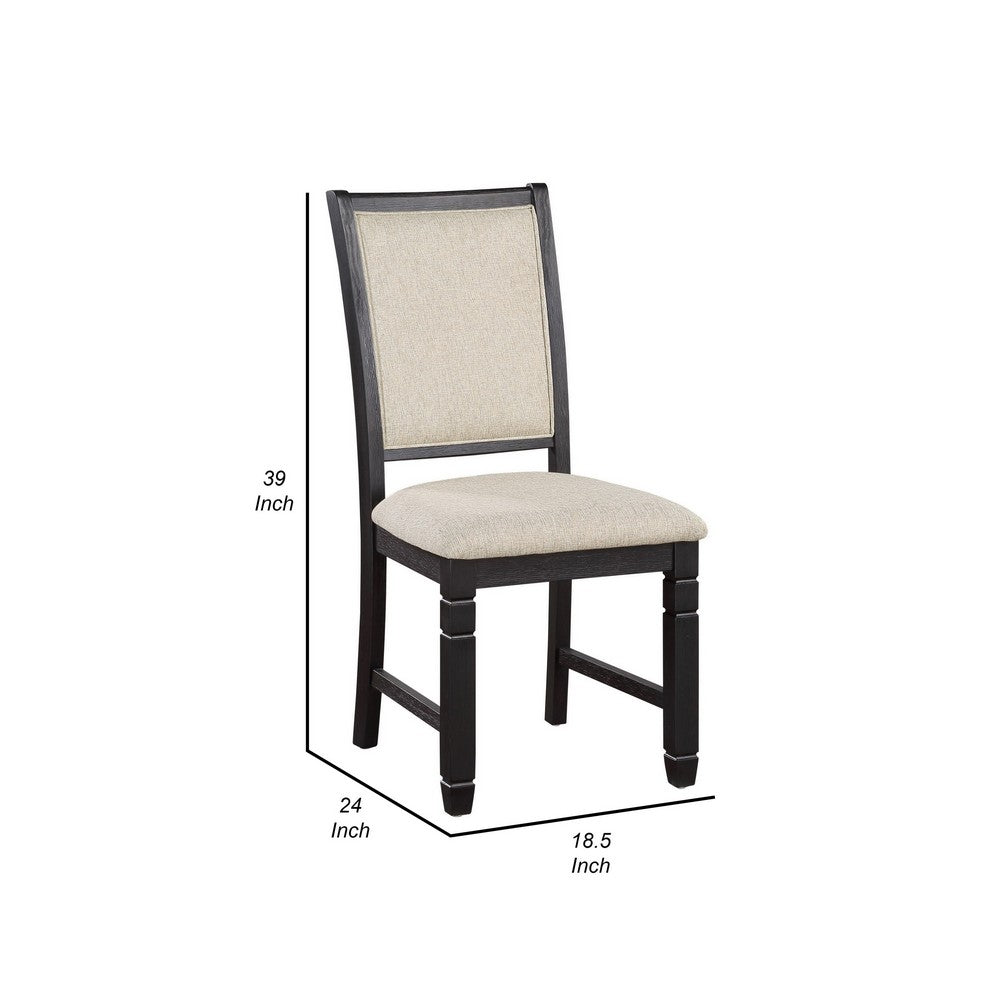 Benjara Anji 24 Inch Side Dining Chairs Set of 2, Cushioned Seat, Curved Back, Black, Beige