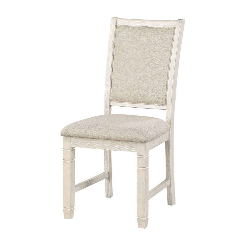 Benjara Anji 24 Inch Side Dining Chairs Set of 2, Curved Back, Beige Polyester Cushioned Seat