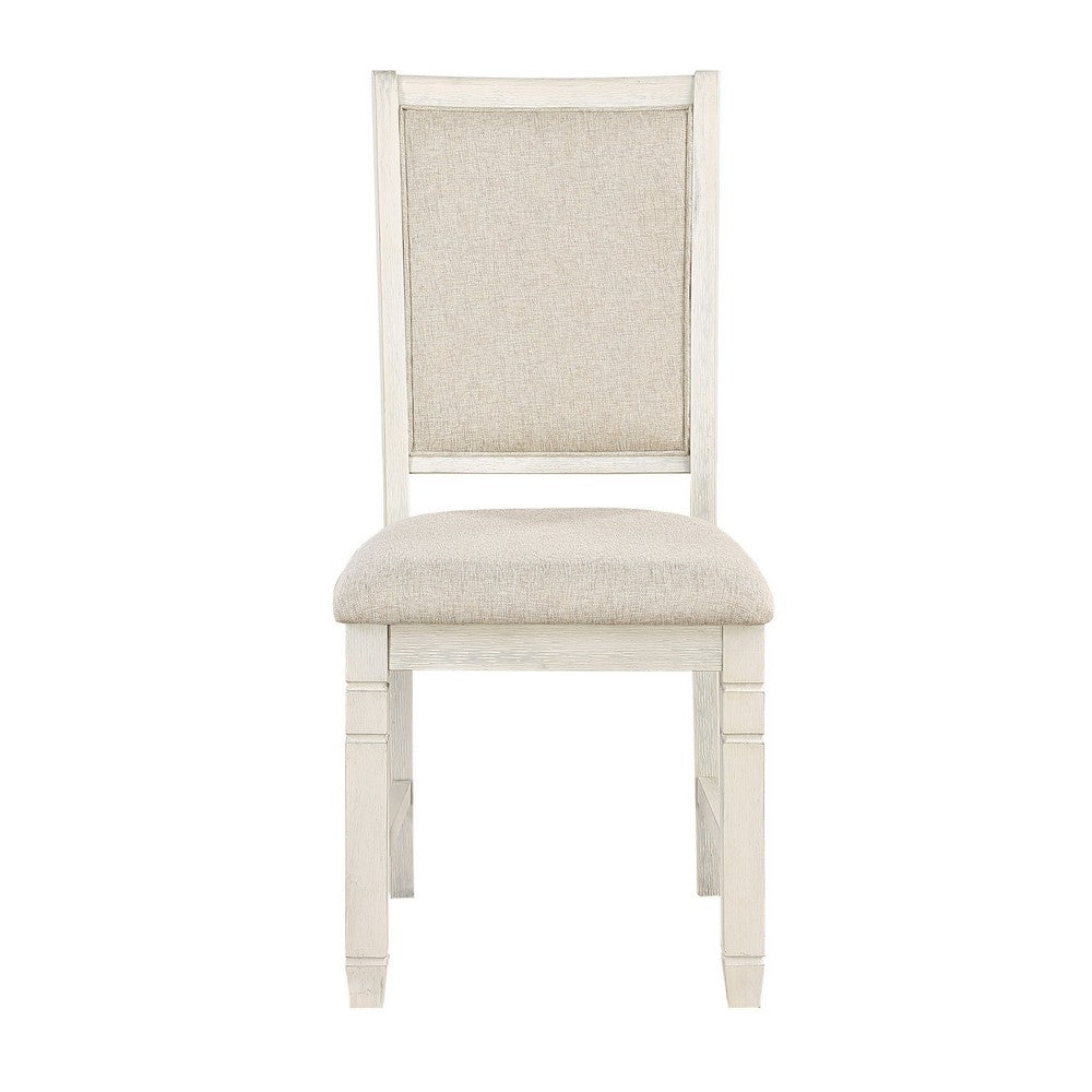Benjara Anji 24 Inch Side Dining Chairs Set of 2, Curved Back, Beige Polyester Cushioned Seat