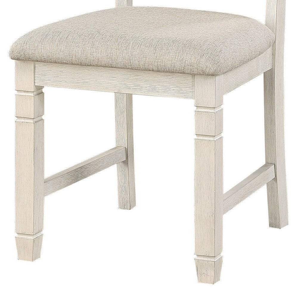 Benjara Anji 24 Inch Side Dining Chairs Set of 2, Curved Back, Beige Polyester Cushioned Seat