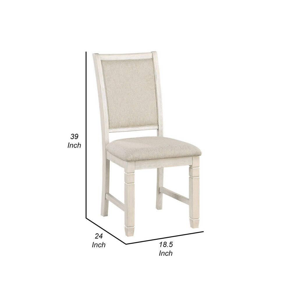 Benjara Anji 24 Inch Side Dining Chairs Set of 2, Curved Back, Beige Polyester Cushioned Seat