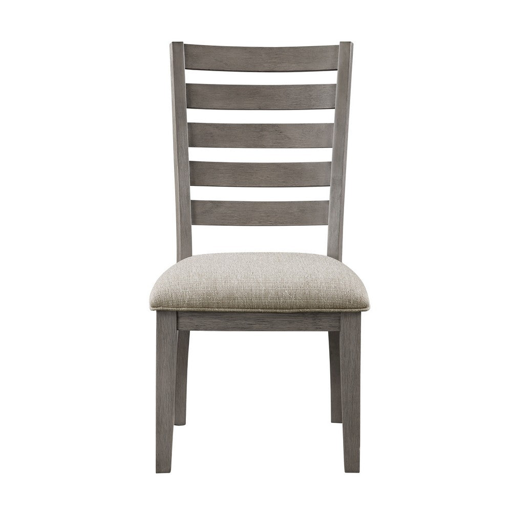 Benjara Trea 23 Inch Side Dining Chairs Set of 2, Ladder Back, Gray, Beige Cushioned Seat