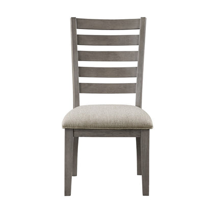 Benjara Trea 23 Inch Side Dining Chairs Set of 2, Ladder Back, Gray, Beige Cushioned Seat