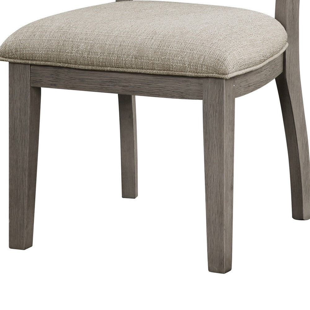 Benjara Trea 23 Inch Side Dining Chairs Set of 2, Ladder Back, Gray, Beige Cushioned Seat