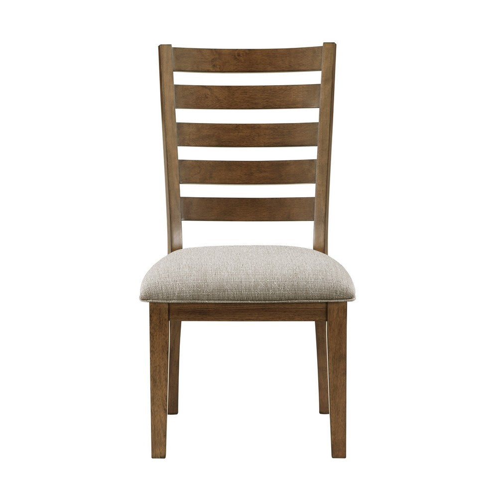 Benjara Trea 23 Inch Side Dining Chairs Set of 2, Ladder Back, Brown, Beige Cushioned Seat