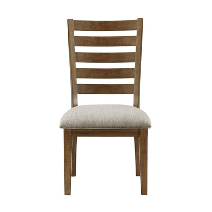 Benjara Trea 23 Inch Side Dining Chairs Set of 2, Ladder Back, Brown, Beige Cushioned Seat
