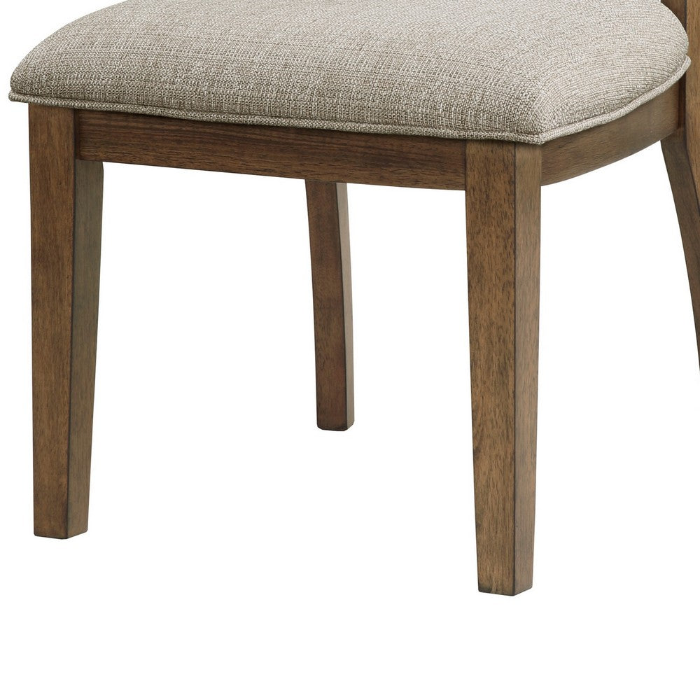 Benjara Trea 23 Inch Side Dining Chairs Set of 2, Ladder Back, Brown, Beige Cushioned Seat