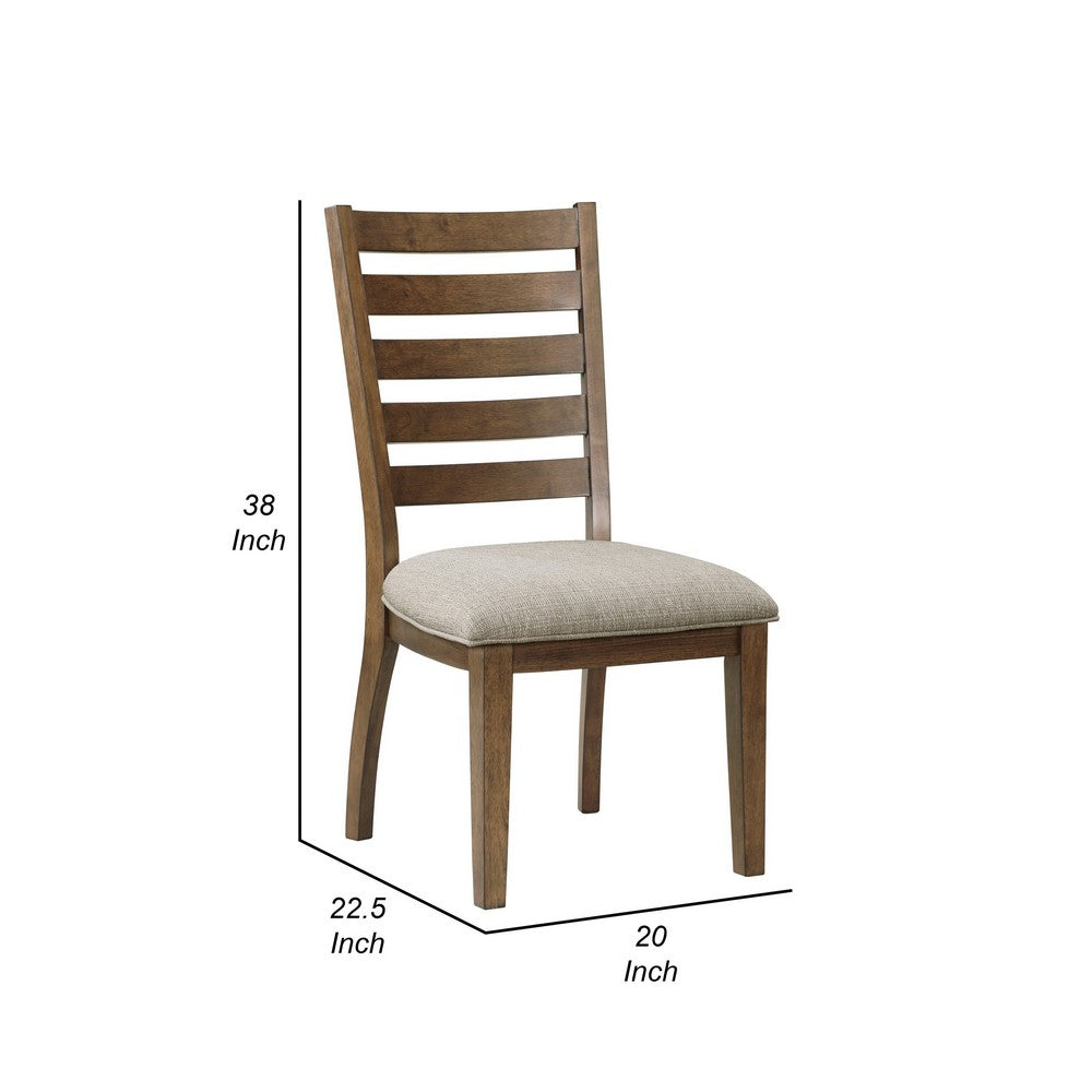 Benjara Trea 23 Inch Side Dining Chairs Set of 2, Ladder Back, Brown, Beige Cushioned Seat