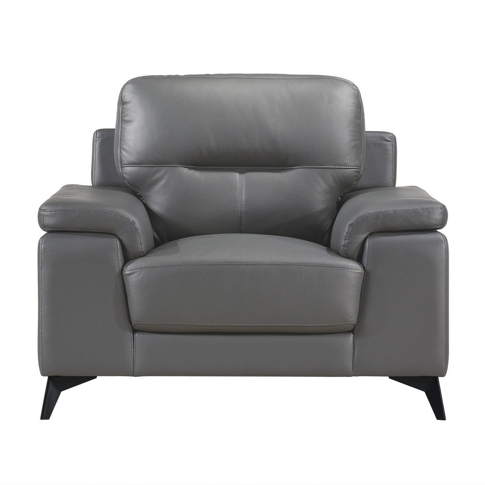 Benjara Mica 36 Inch Accent Chair, Dark Gray Top Grain And Faux Leather, Metal Legs
