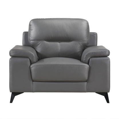 Benjara Mica 36 Inch Accent Chair, Dark Gray Top Grain And Faux Leather, Metal Legs