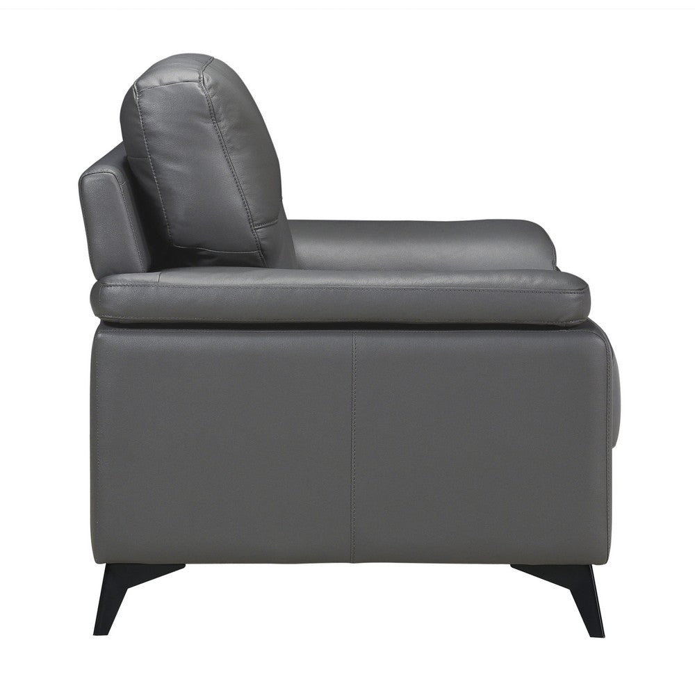 Benjara Mica 36 Inch Accent Chair, Dark Gray Top Grain And Faux Leather, Metal Legs
