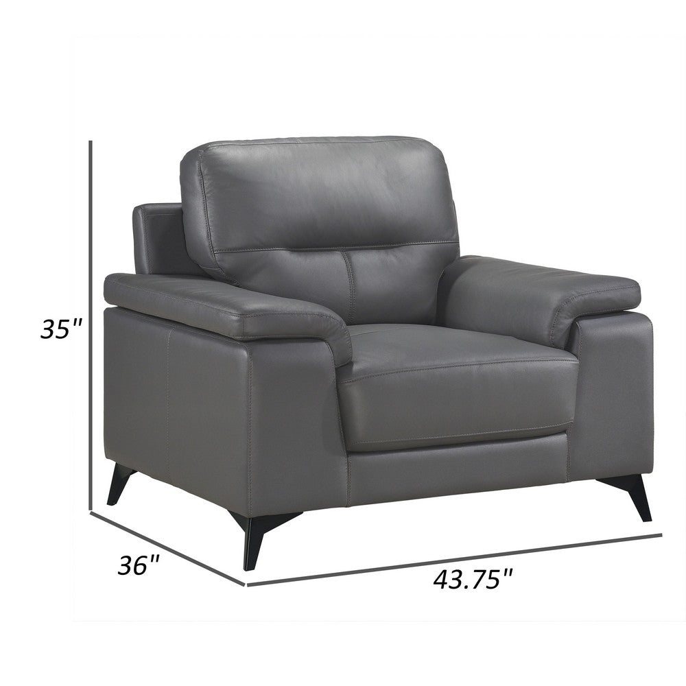 Benjara Mica 36 Inch Accent Chair, Dark Gray Top Grain And Faux Leather, Metal Legs