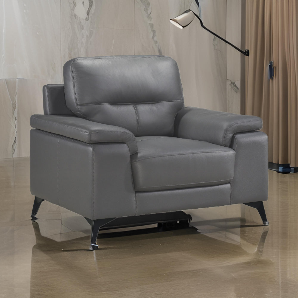 Benjara Mica 36 Inch Accent Chair, Dark Gray Top Grain And Faux Leather, Metal Legs