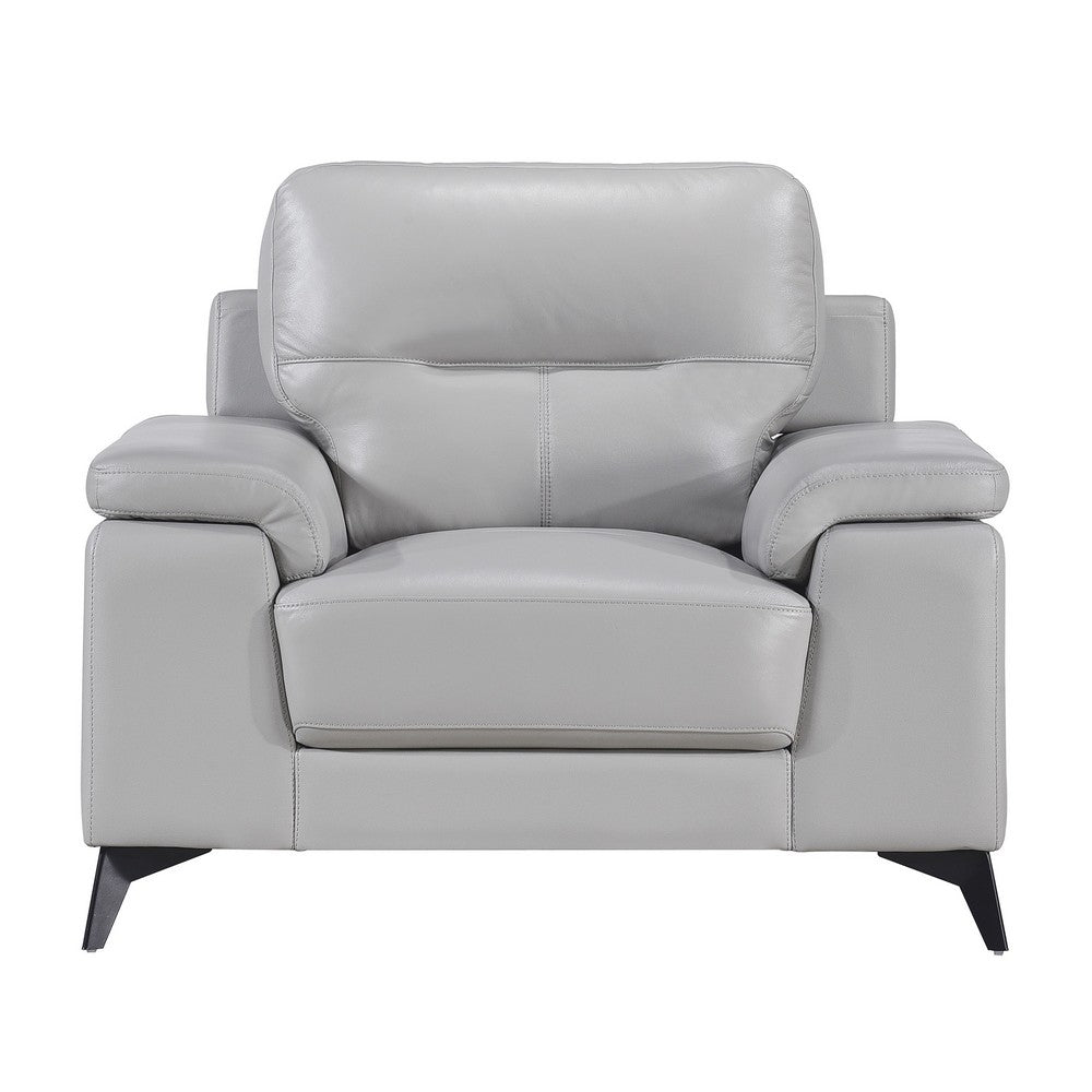 Benjara Mica 36 Inch Accent Chair, Metal Legs Light Gray Top Grain And Faux Leather