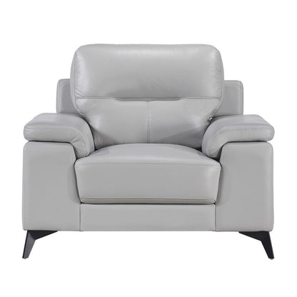 Benjara Mica 36 Inch Accent Chair, Metal Legs Light Gray Top Grain And Faux Leather