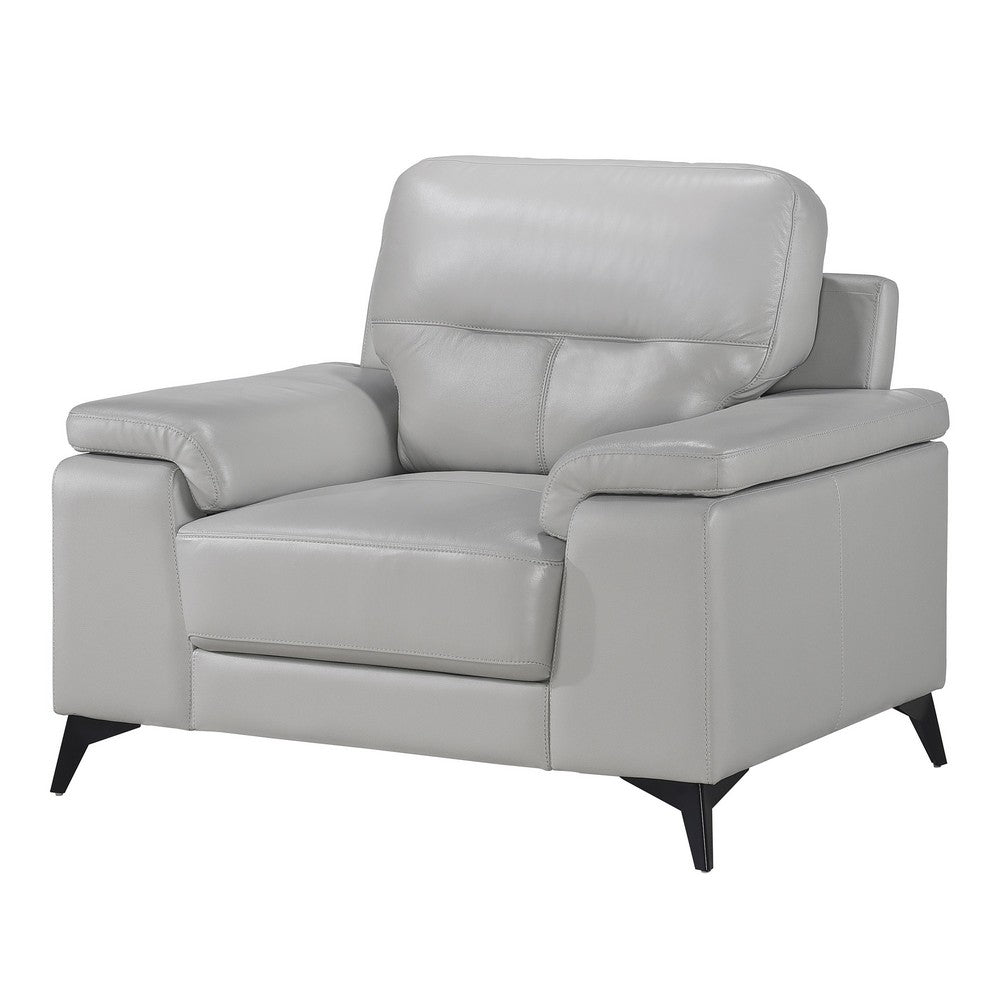 Benjara Mica 36 Inch Accent Chair, Metal Legs Light Gray Top Grain And Faux Leather