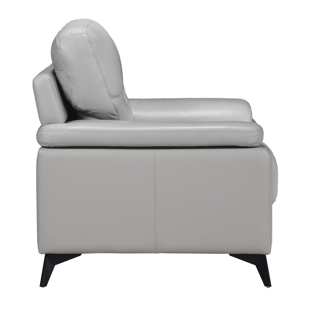 Benjara Mica 36 Inch Accent Chair, Metal Legs Light Gray Top Grain And Faux Leather