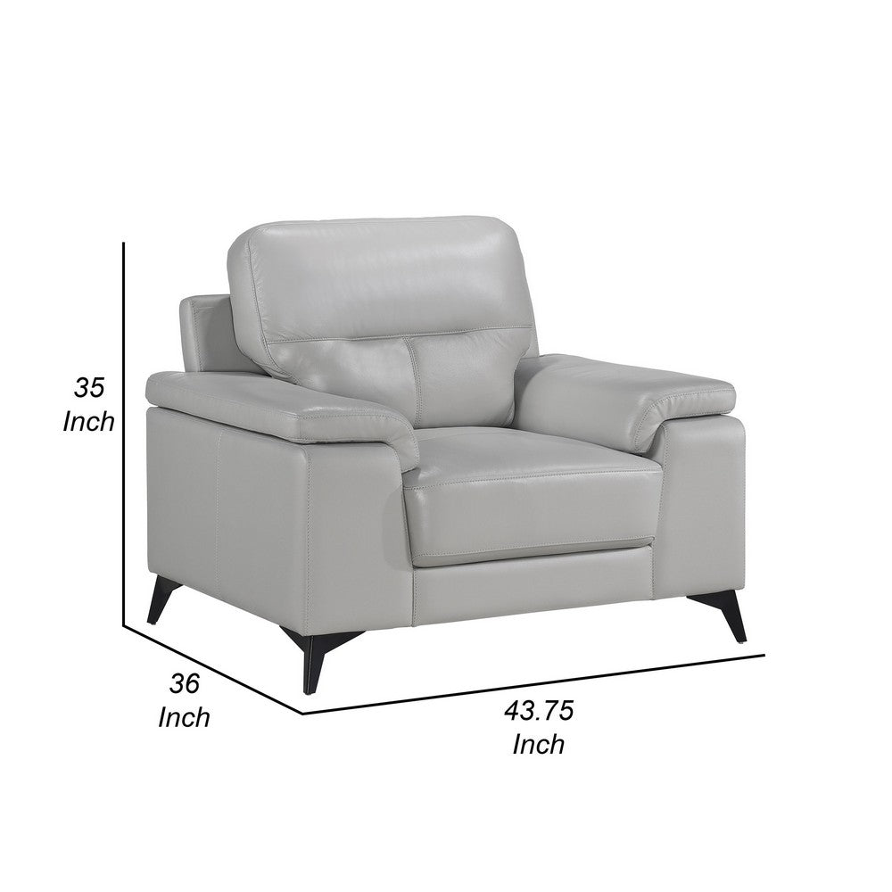 Benjara Mica 36 Inch Accent Chair, Metal Legs Light Gray Top Grain And Faux Leather