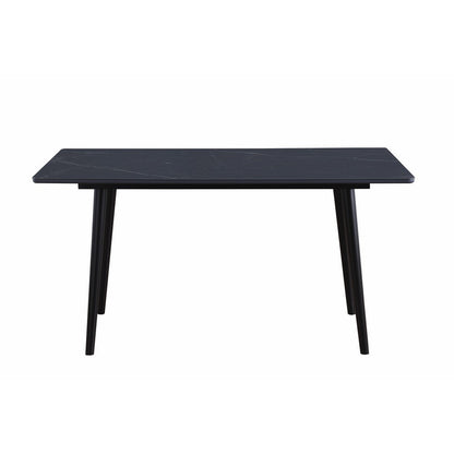 Benjara Aikya 60 Inch Dining Table, Black Sintered Stone, Tapered Metal Legs
