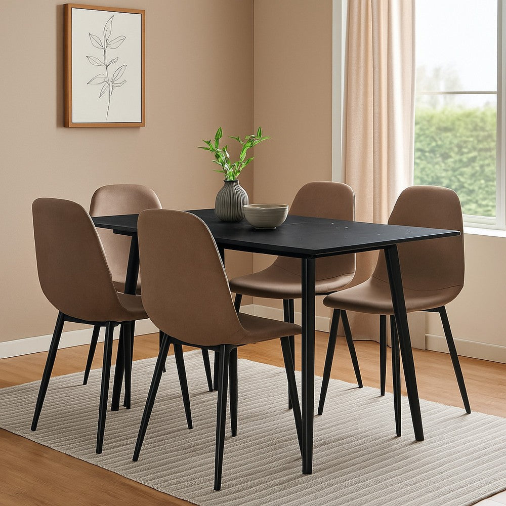 Benjara Aikya 60 Inch Dining Table, Black Sintered Stone, Tapered Metal Legs