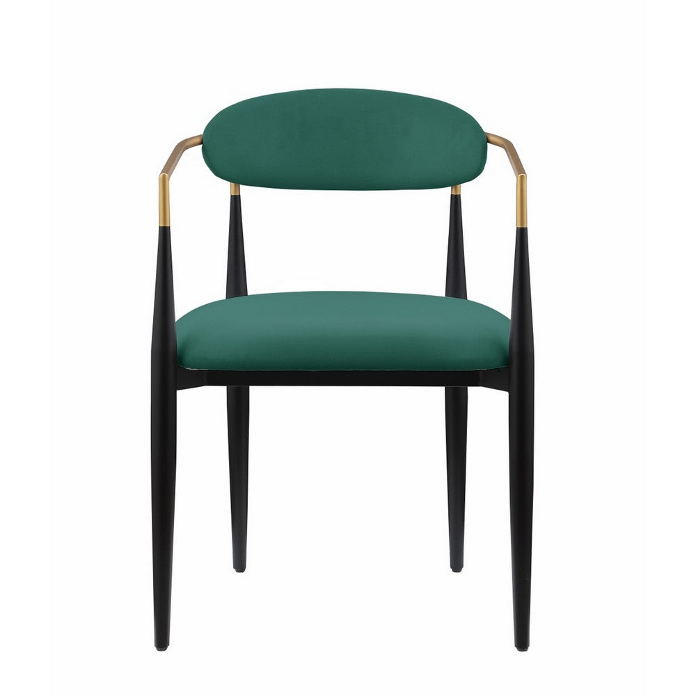 Benjara Kenny 21 Inch Dining Chairs Set of 2, Green Fabric, Foam Padded, Gold And Black Metal