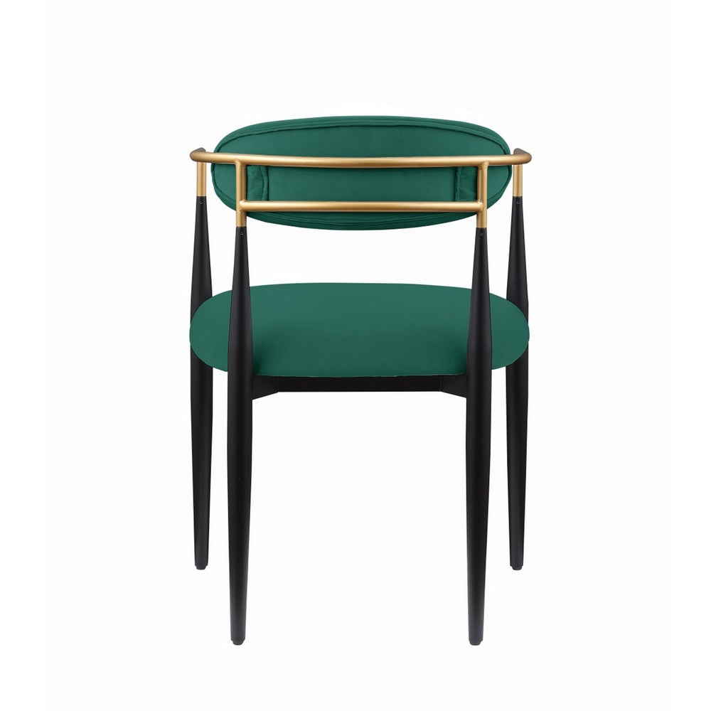 Benjara Kenny 21 Inch Dining Chairs Set of 2, Green Fabric, Foam Padded, Gold And Black Metal