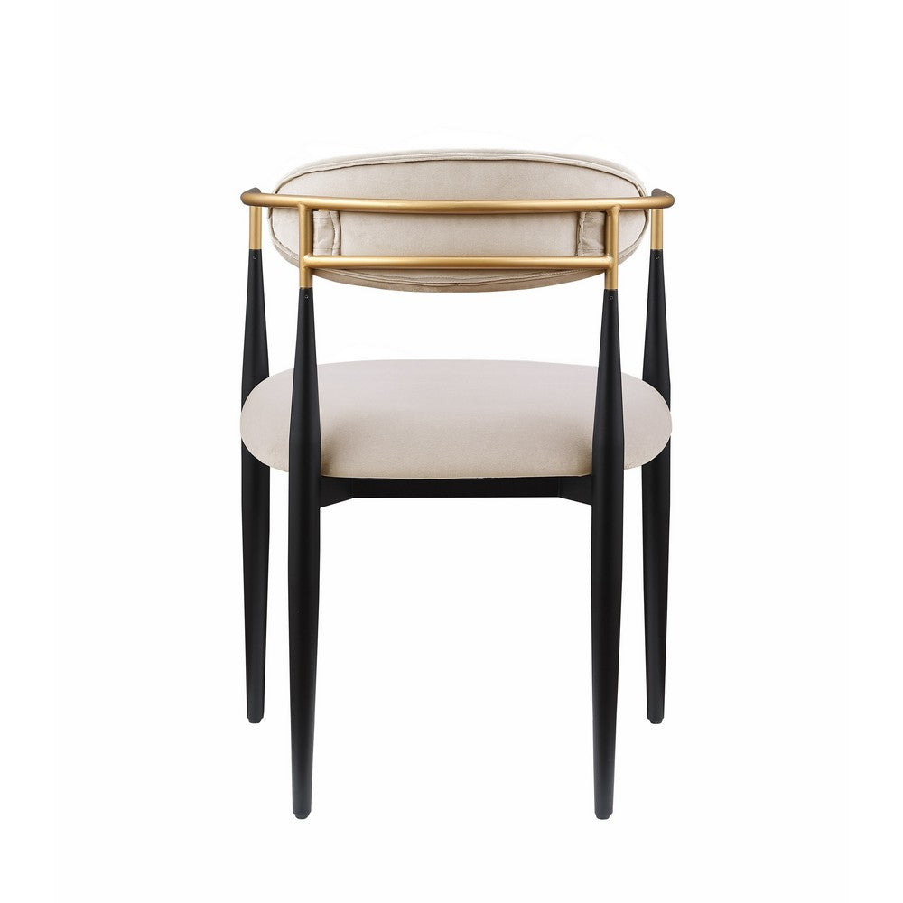 Benjara Kenny 21 Inch Dining Chairs Set of 2, Taupe Fabric, Foam Padded, Gold And Black Metal