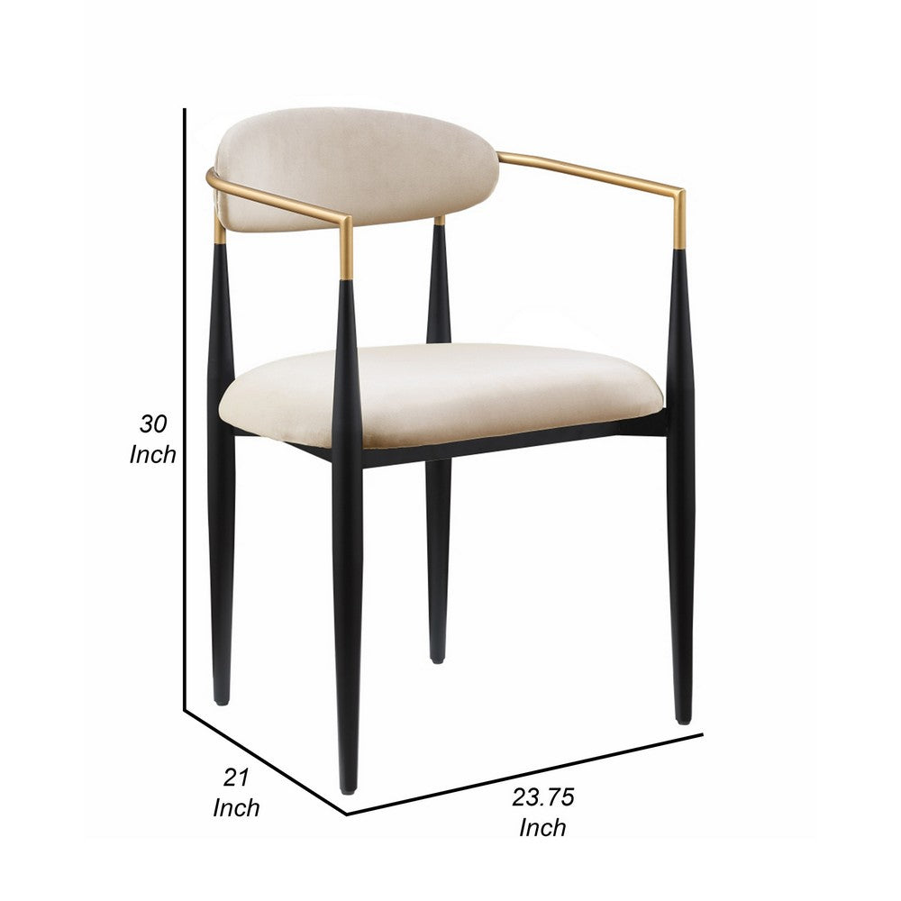 Benjara Kenny 21 Inch Dining Chairs Set of 2, Taupe Fabric, Foam Padded, Gold And Black Metal