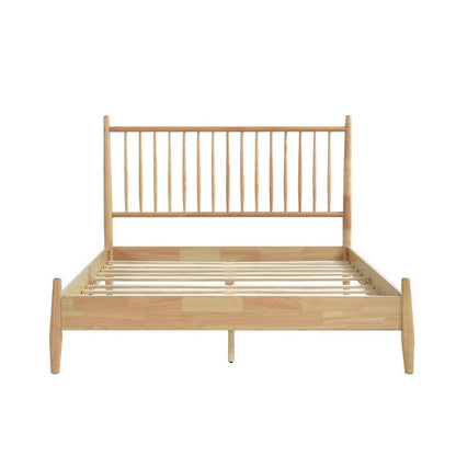 Benjara Lika Full Platform Bed, Vertical Slatted Headboard, Natural Brown Wood
