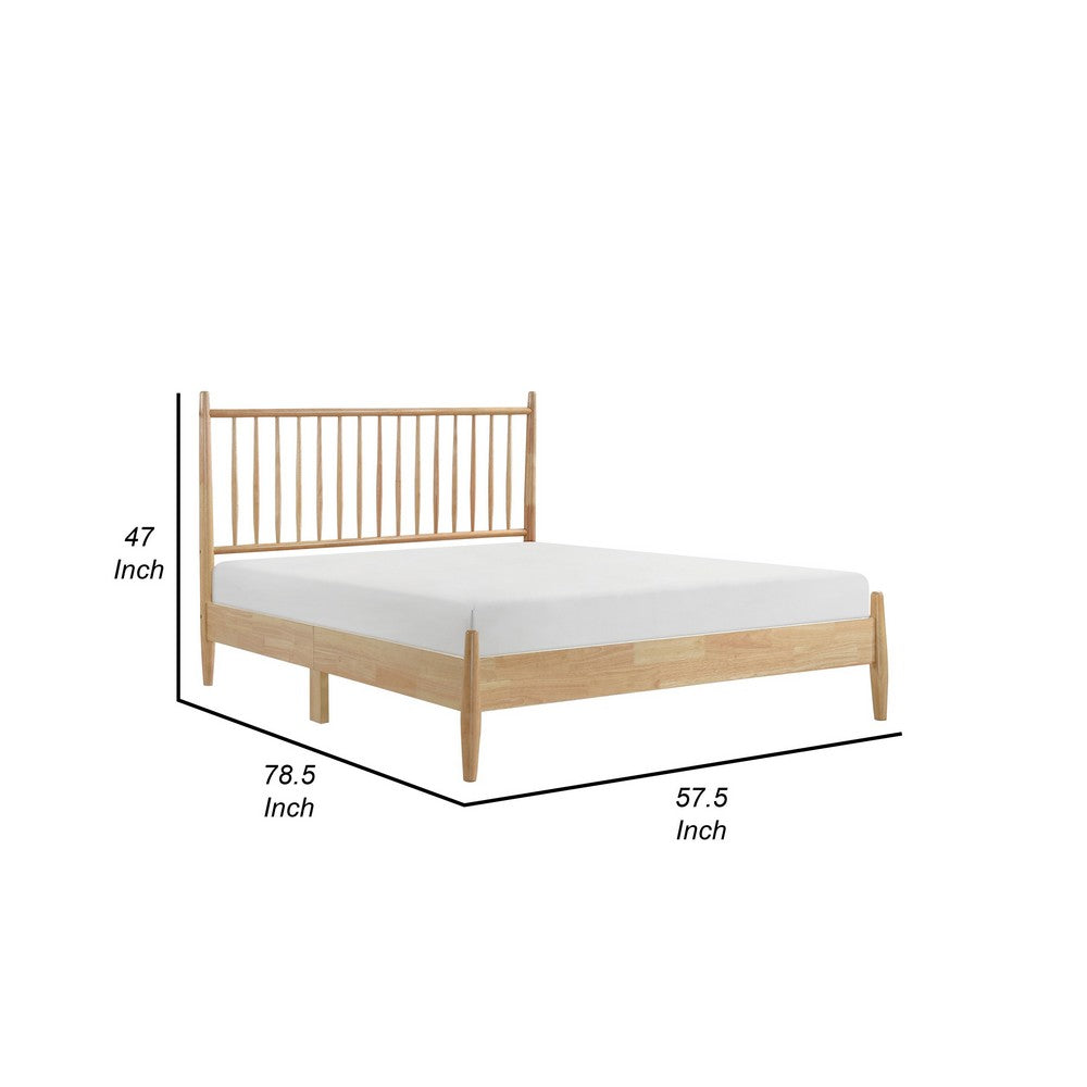 Benjara Lika Full Platform Bed, Vertical Slatted Headboard, Natural Brown Wood