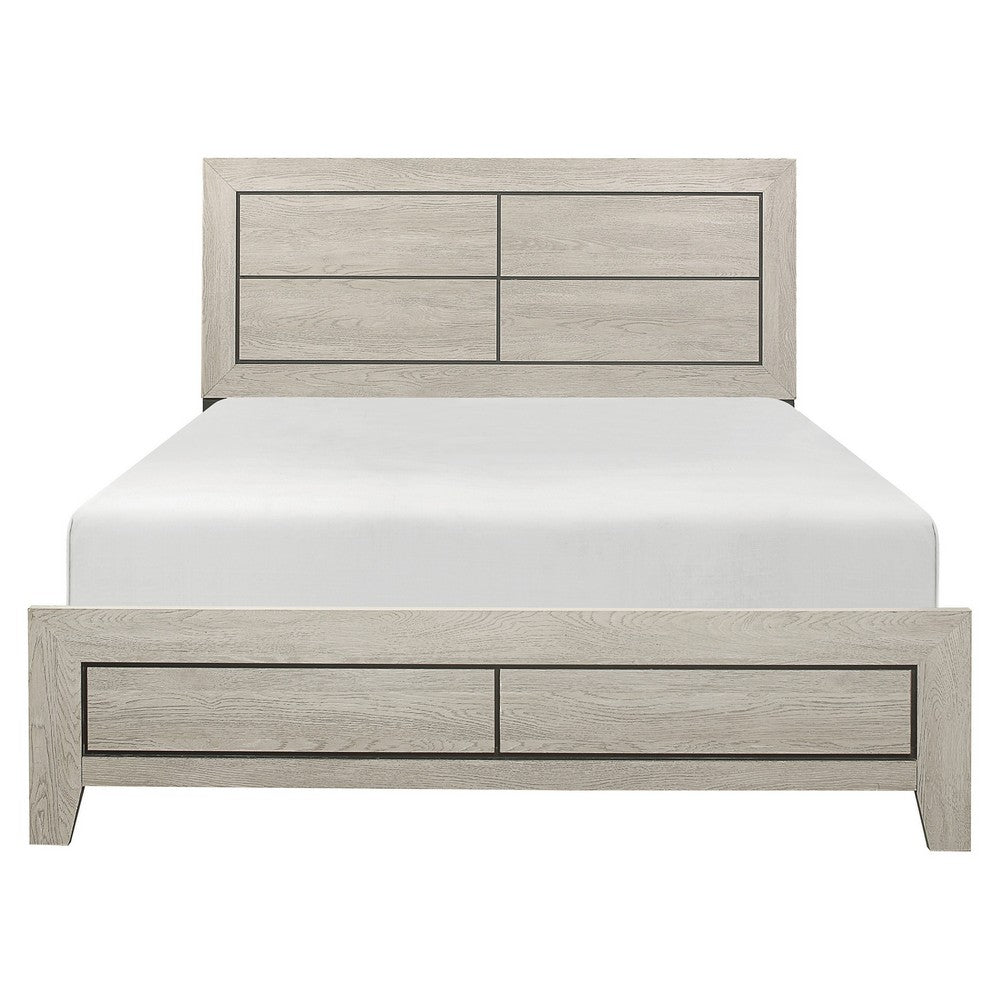 Benjara Quin California King Bed, Faux Wood Grains, Defined Accent Lines, Brown