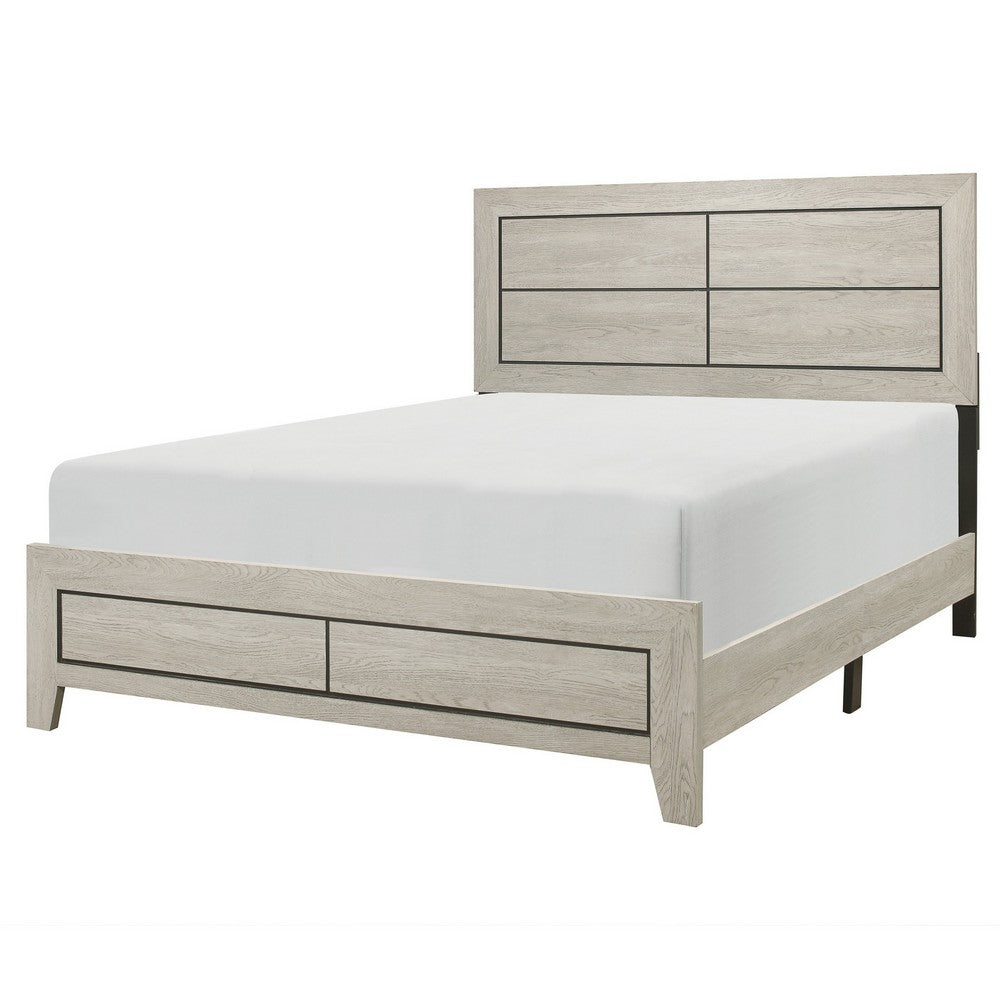 Benjara Quin California King Bed, Faux Wood Grains, Defined Accent Lines, Brown