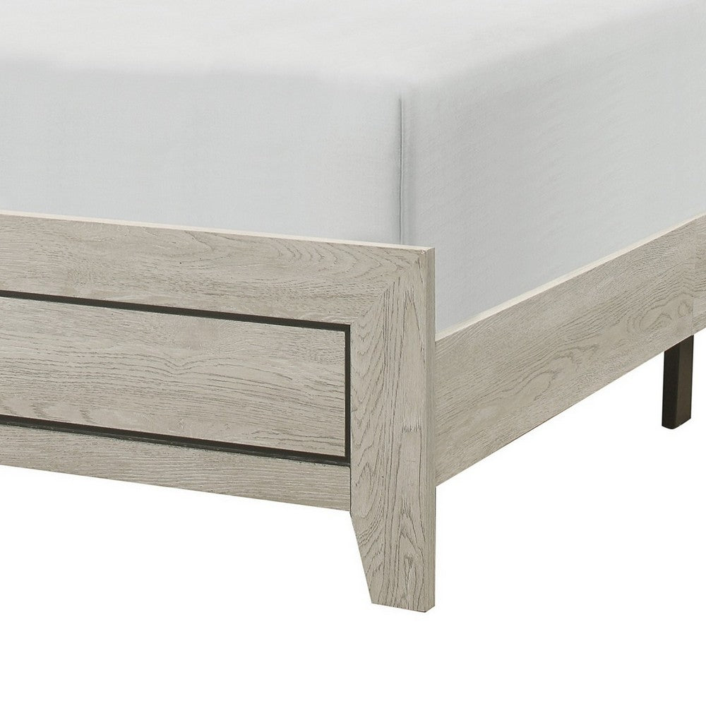 Benjara Quin California King Bed, Faux Wood Grains, Defined Accent Lines, Brown