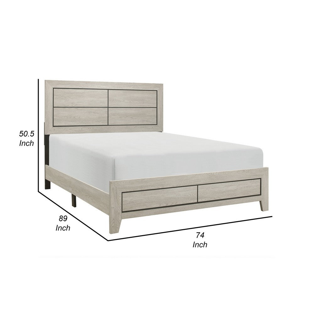 Benjara Quin California King Bed, Faux Wood Grains, Defined Accent Lines, Brown