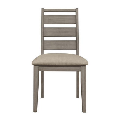Benjara Rie 25 Inch Side Dining Chairs Set of 2, Gray Ladder Back, Greige Padded Fabric Seat