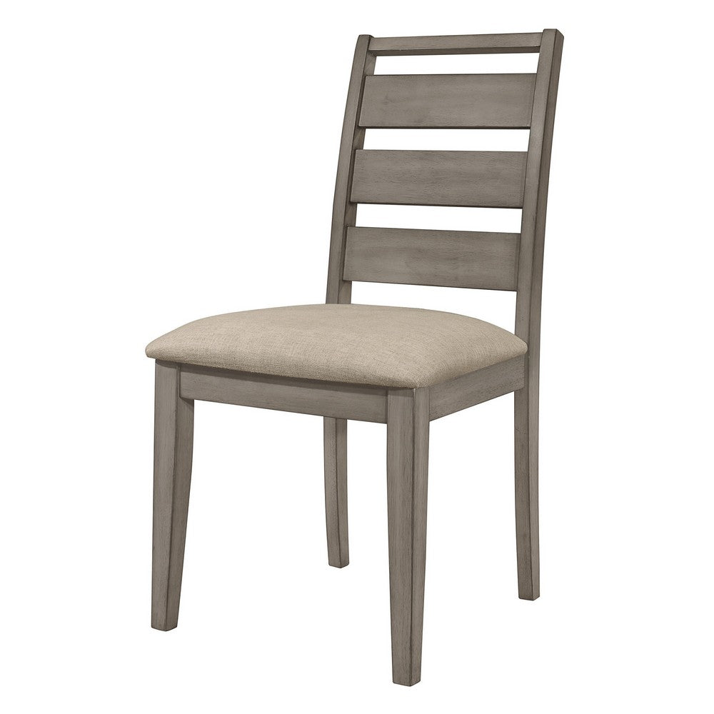 Benjara Rie 25 Inch Side Dining Chairs Set of 2, Gray Ladder Back, Greige Padded Fabric Seat
