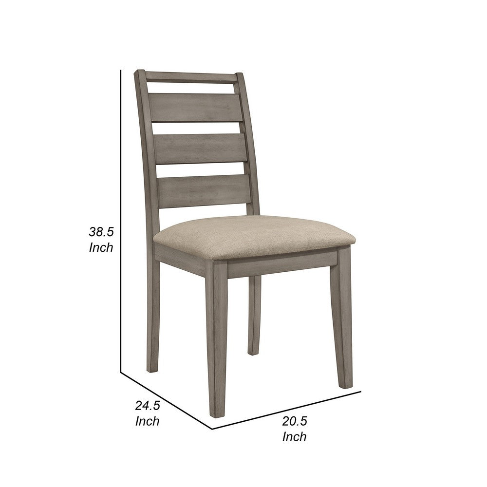 Benjara Rie 25 Inch Side Dining Chairs Set of 2, Gray Ladder Back, Greige Padded Fabric Seat