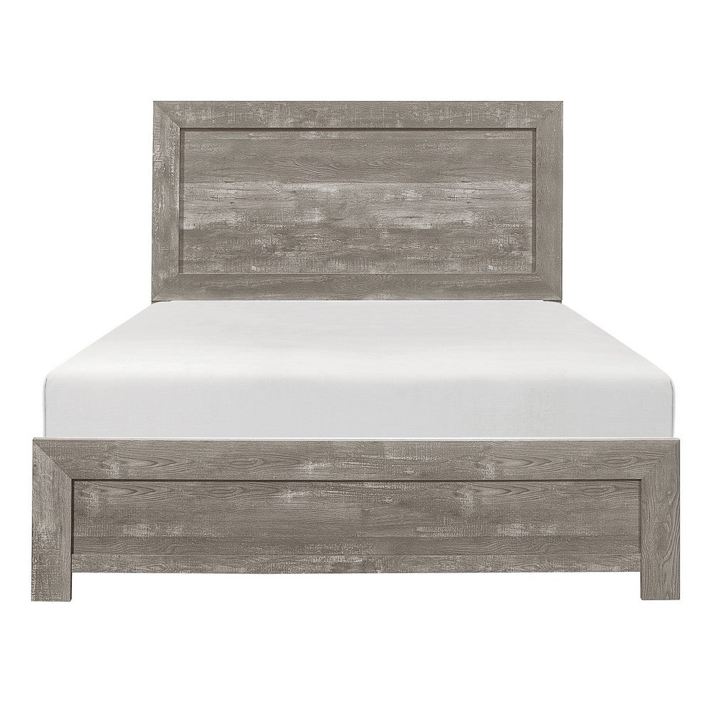 Benjara Eby Full Size Bed, Rustic Farmhouse Style, Gray Finish Wood Veneer