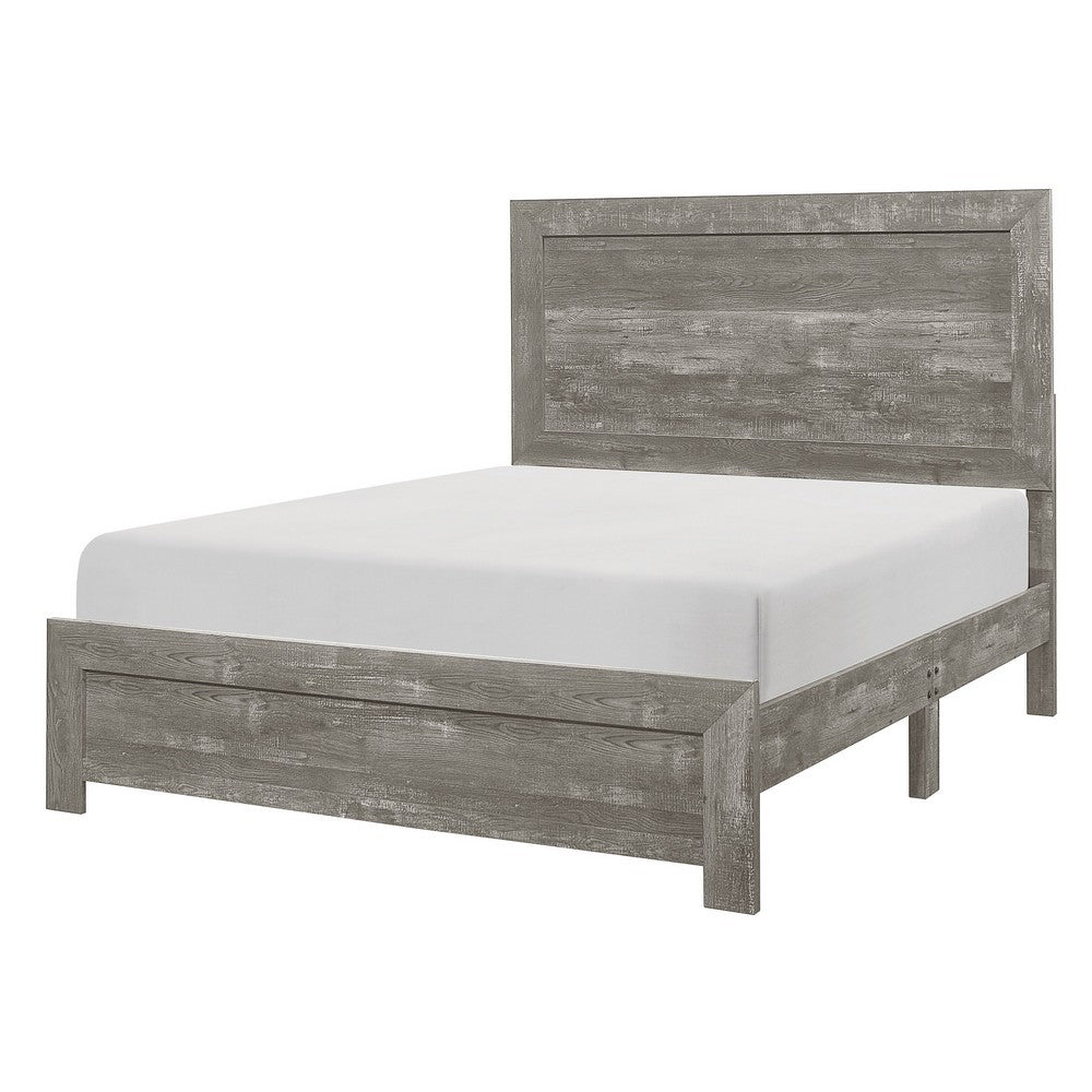 Benjara Eby California King Bed, Rustic Farmhouse Style, Gray Finish Wood Veneer