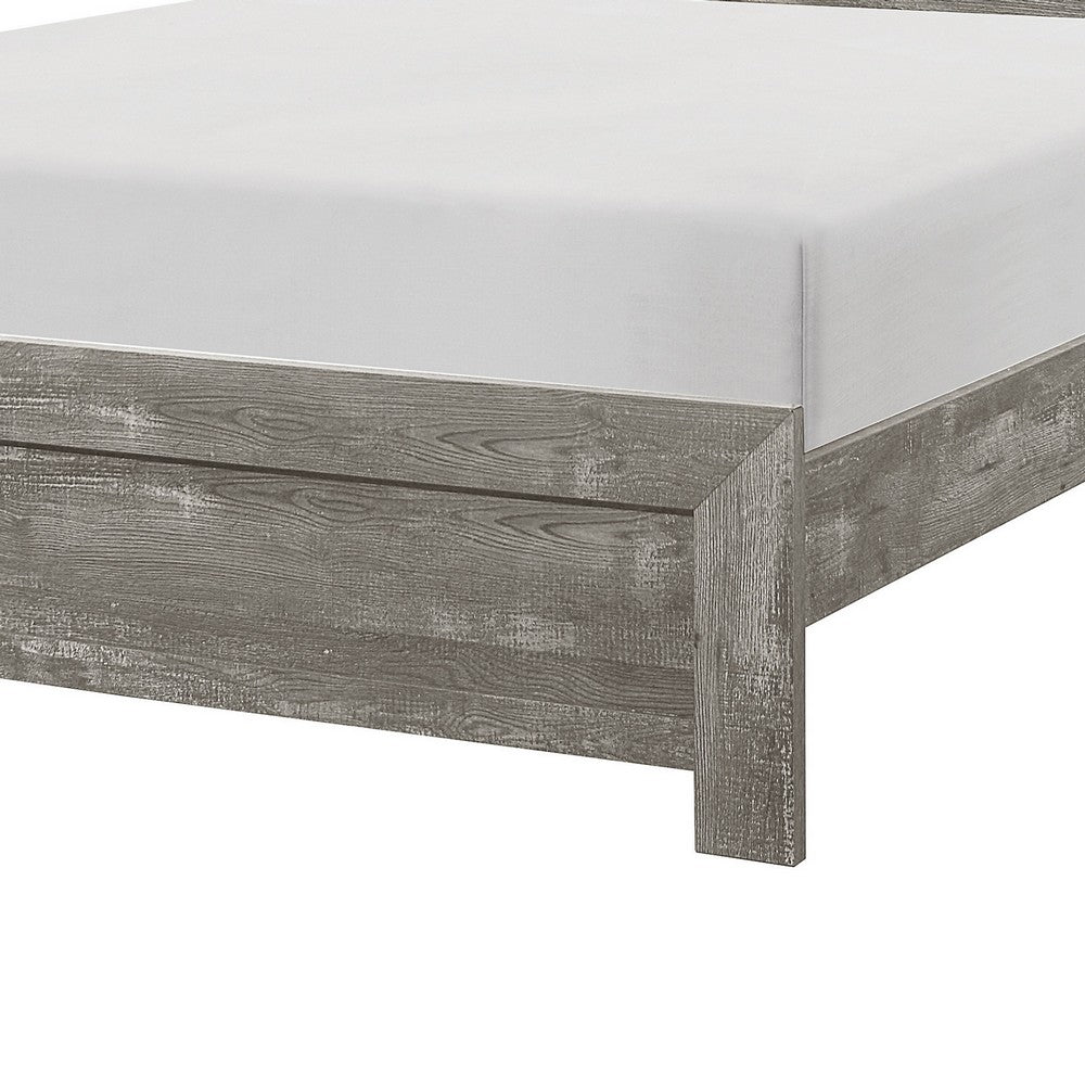 Benjara Eby California King Bed, Rustic Farmhouse Style, Gray Finish Wood Veneer