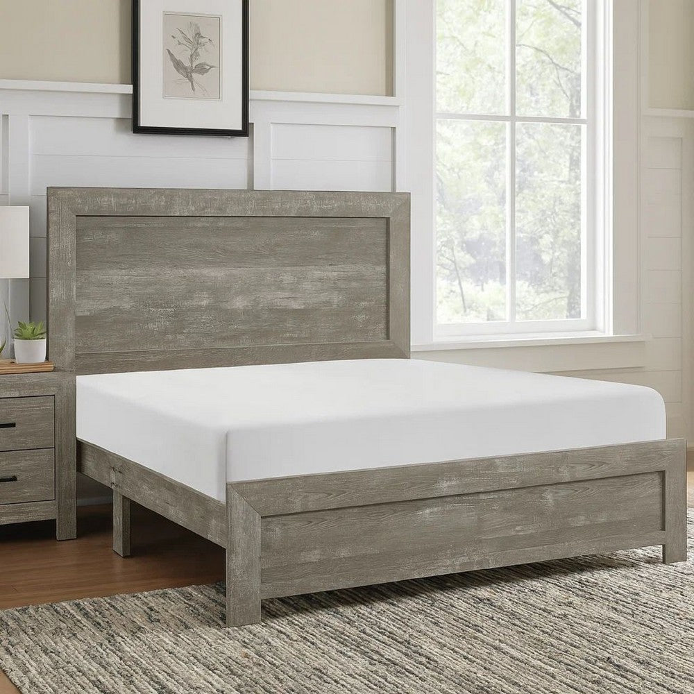 Benjara Eby California King Bed, Rustic Farmhouse Style, Gray Finish Wood Veneer