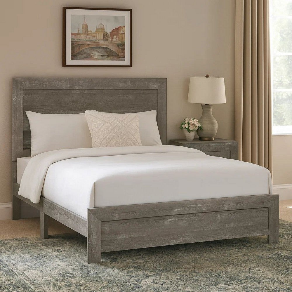 Benjara Eby California King Bed, Rustic Farmhouse Style, Gray Finish Wood Veneer