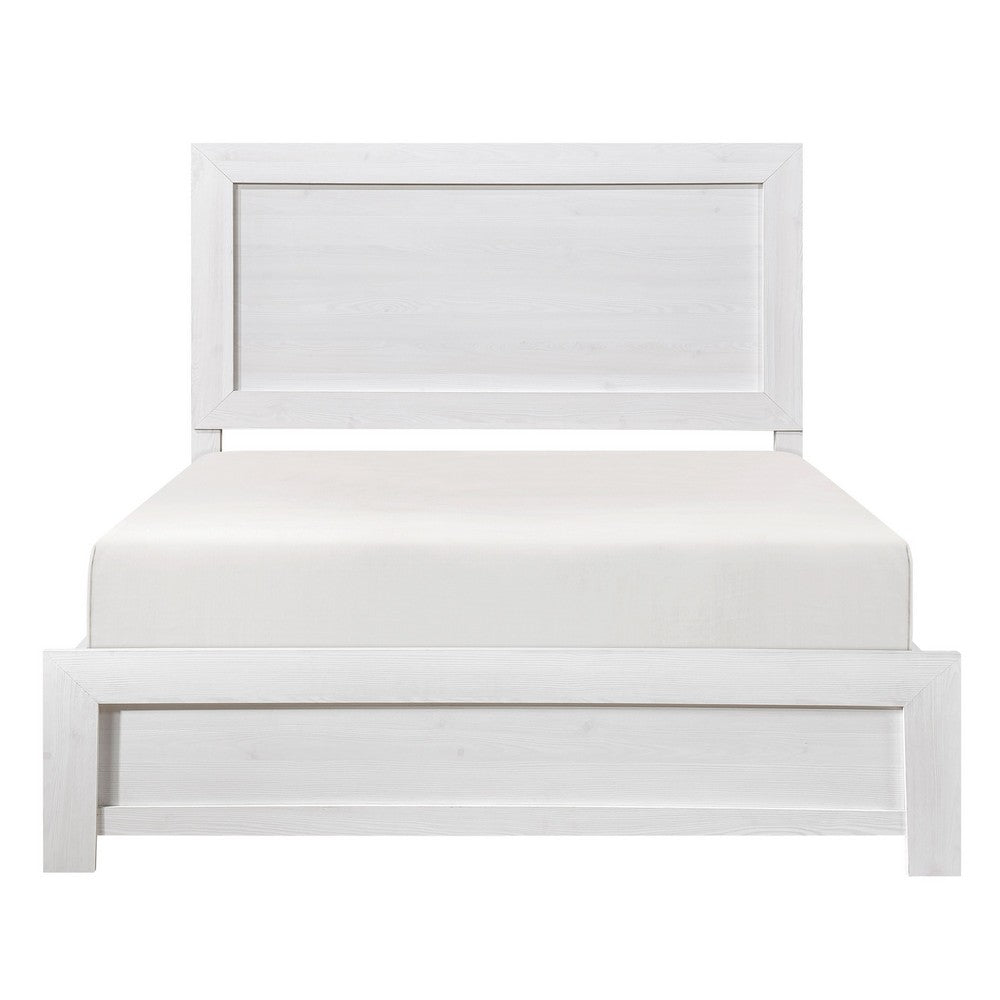 Benjara Eby Full Size Bed, Rustic Farmhouse Style, White Finish Wood Veneer