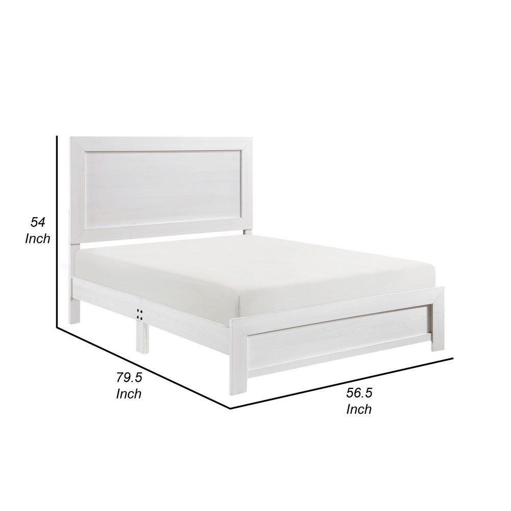 Benjara Eby Full Size Bed, Rustic Farmhouse Style, White Finish Wood Veneer